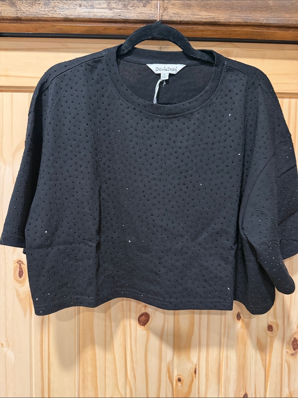 DAVI & DANI Black Studded Short-Sleeve Tee